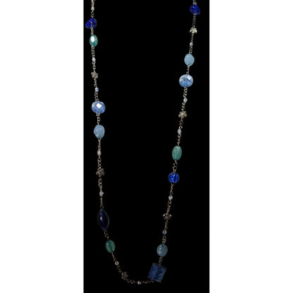 Floral Station Necklace Blue & Green Beaded Necklace With Toggle Clasp