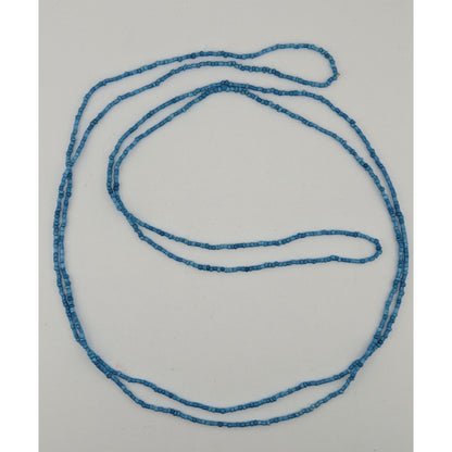 Minimalist Blue Glass Beaded Necklace 59 Inches