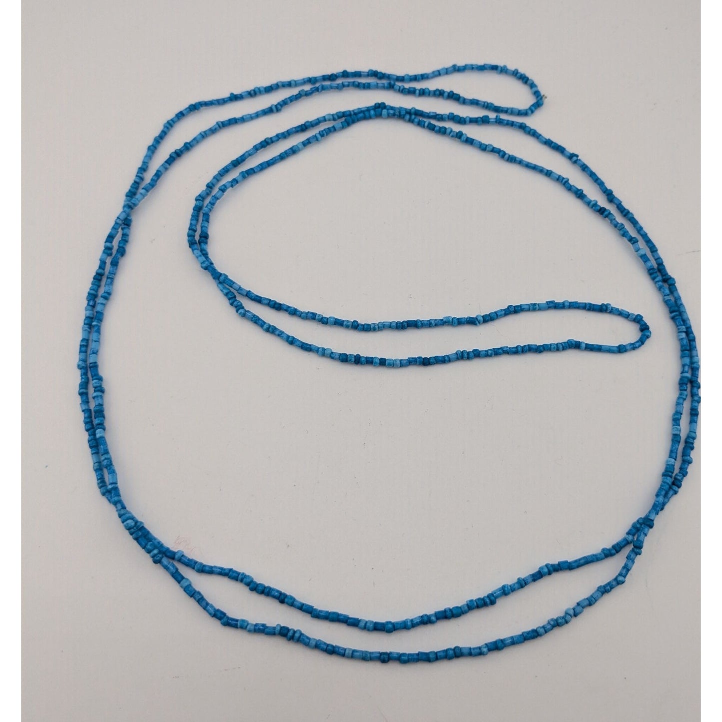 Minimalist Blue Glass Beaded Necklace 59 Inches