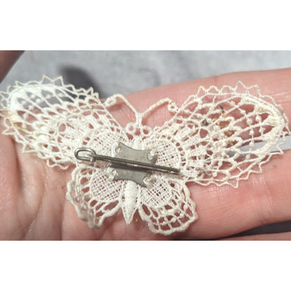 Vintage White Crochet Lace Butterfly Brooch