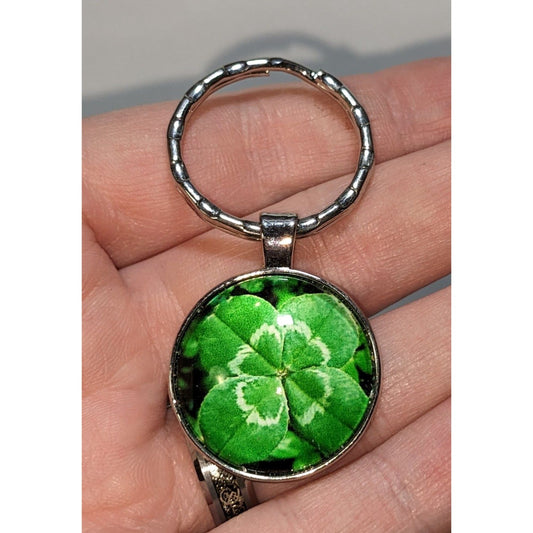 Four-Leaf Clover Keychain With Silver Ring