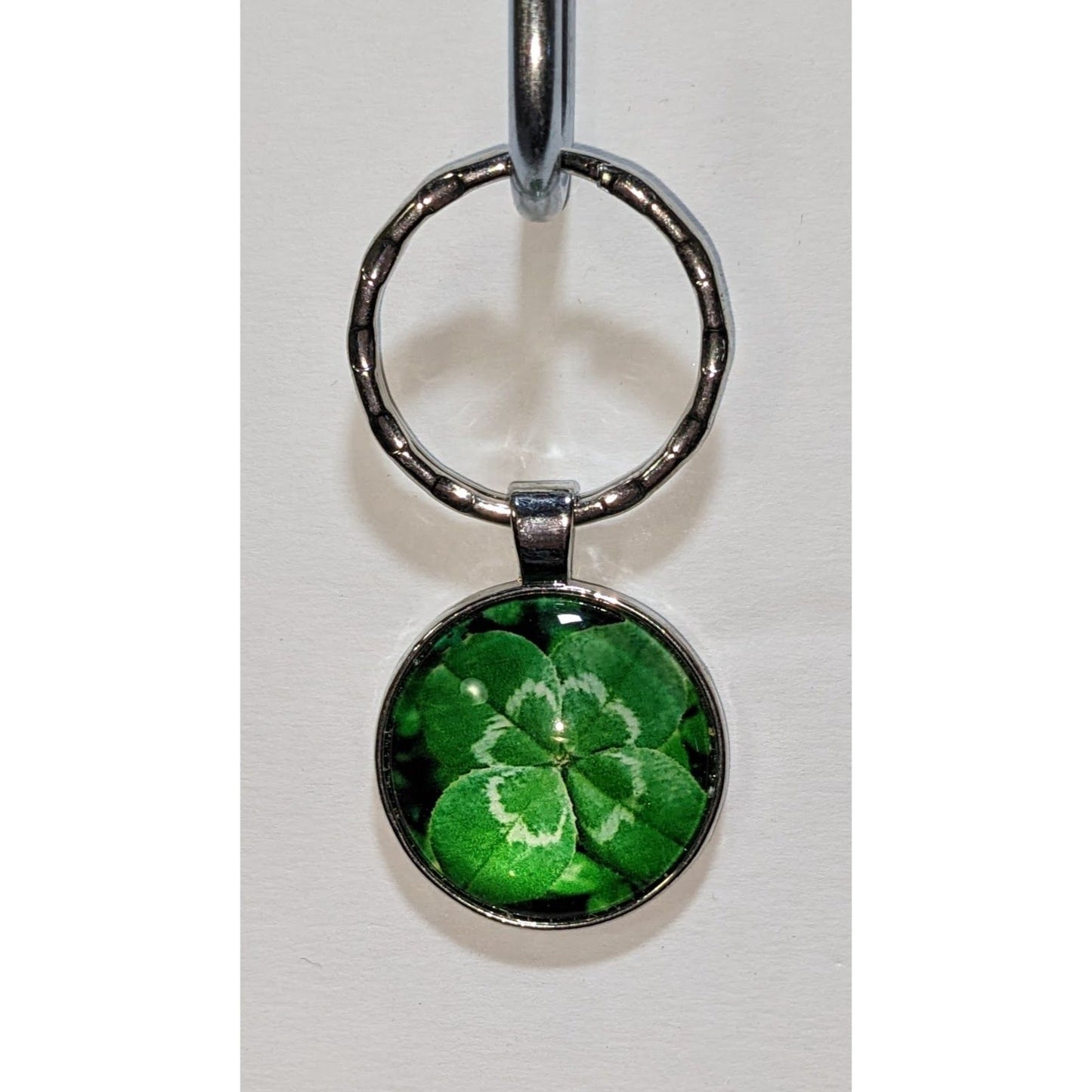 Four-Leaf Clover Keychain With Silver Ring