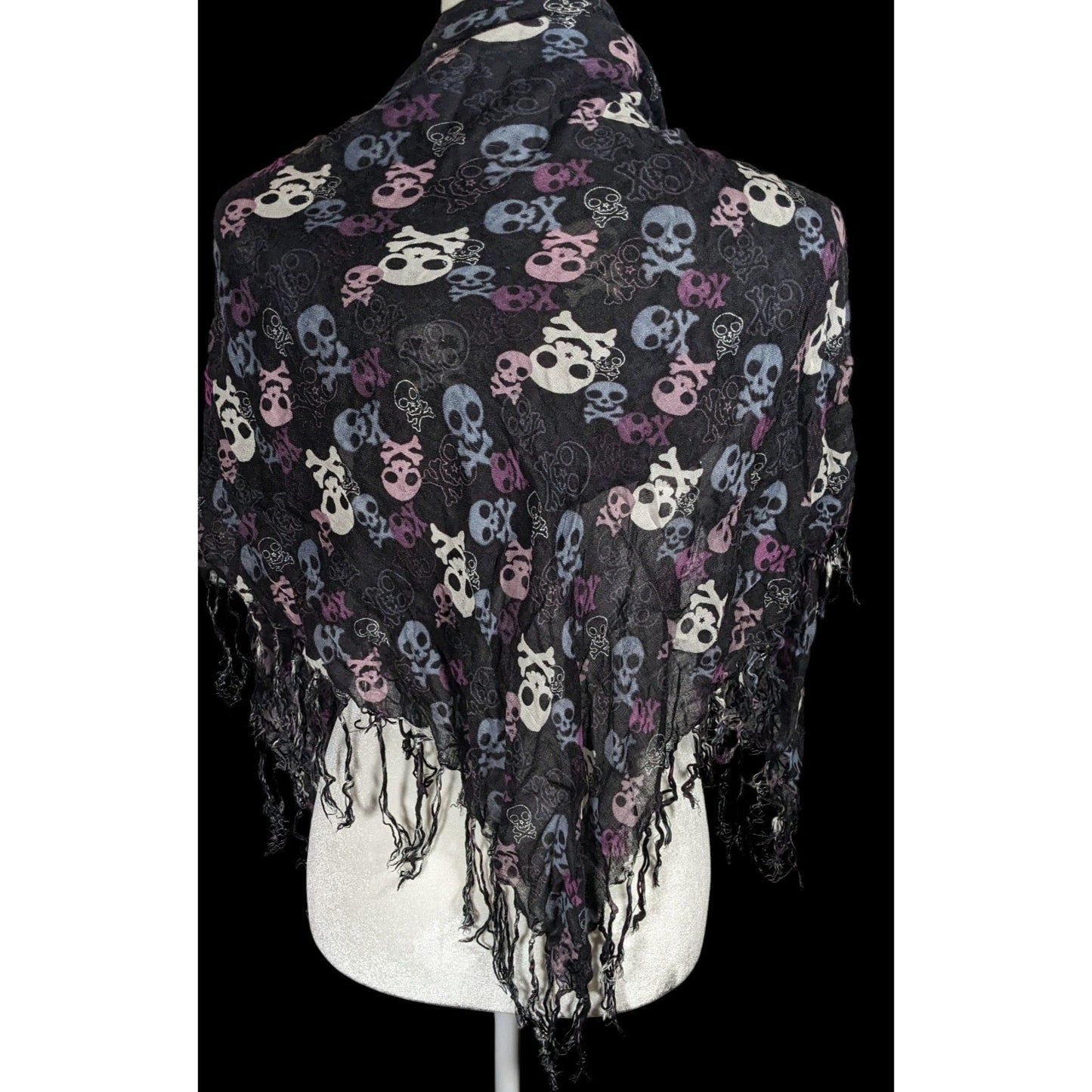 Gothic Y2K Skull And Crossbone Lightweight Scarf With Fringe