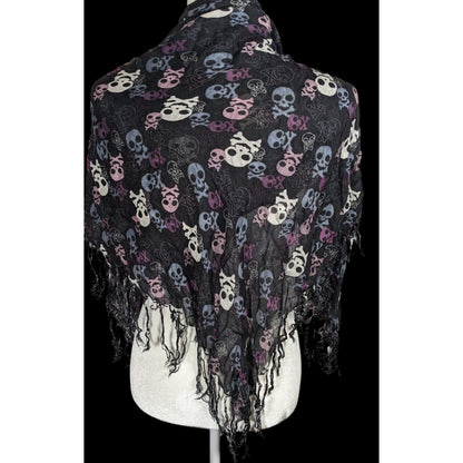 Gothic Y2K Skull And Crossbone Lightweight Scarf With Fringe