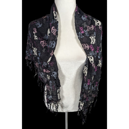 Gothic Y2K Skull And Crossbone Lightweight Scarf With Fringe
