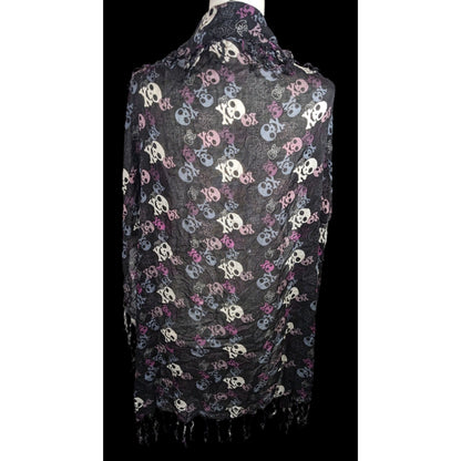 Gothic Y2K Skull And Crossbone Lightweight Scarf With Fringe