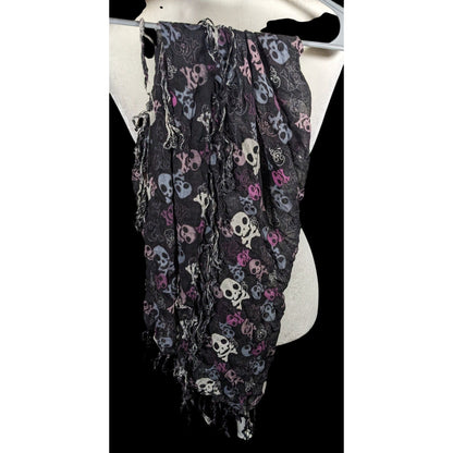 Gothic Y2K Skull And Crossbone Lightweight Scarf With Fringe