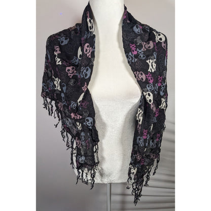 Gothic Y2K Skull And Crossbone Lightweight Scarf With Fringe