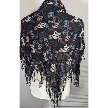 Gothic Y2K Skull And Crossbone Lightweight Scarf With Fringe