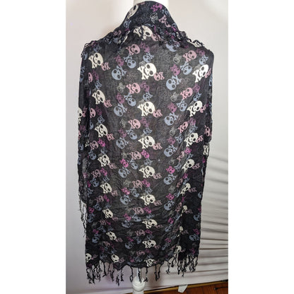 Gothic Y2K Skull And Crossbone Lightweight Scarf With Fringe