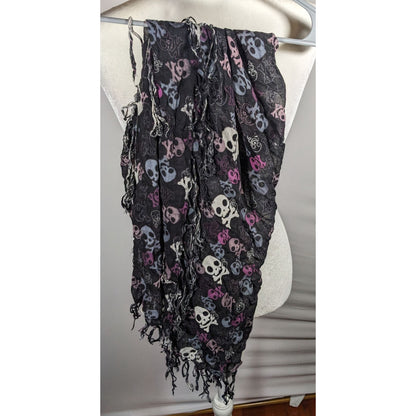 Gothic Y2K Skull And Crossbone Lightweight Scarf With Fringe