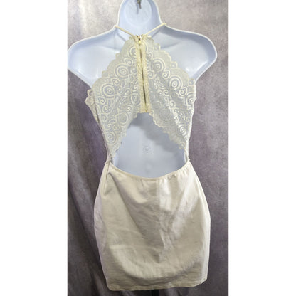 Windsor Lace Back Halter Mini Dress In Ivory With Gold Zipper Closure Size Large