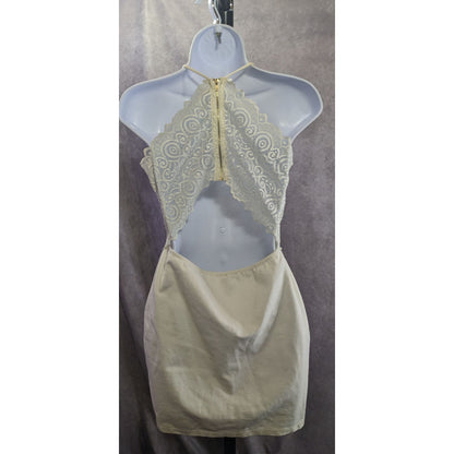 Windsor Lace Back Halter Mini Dress In Ivory With Gold Zipper Closure Size Large