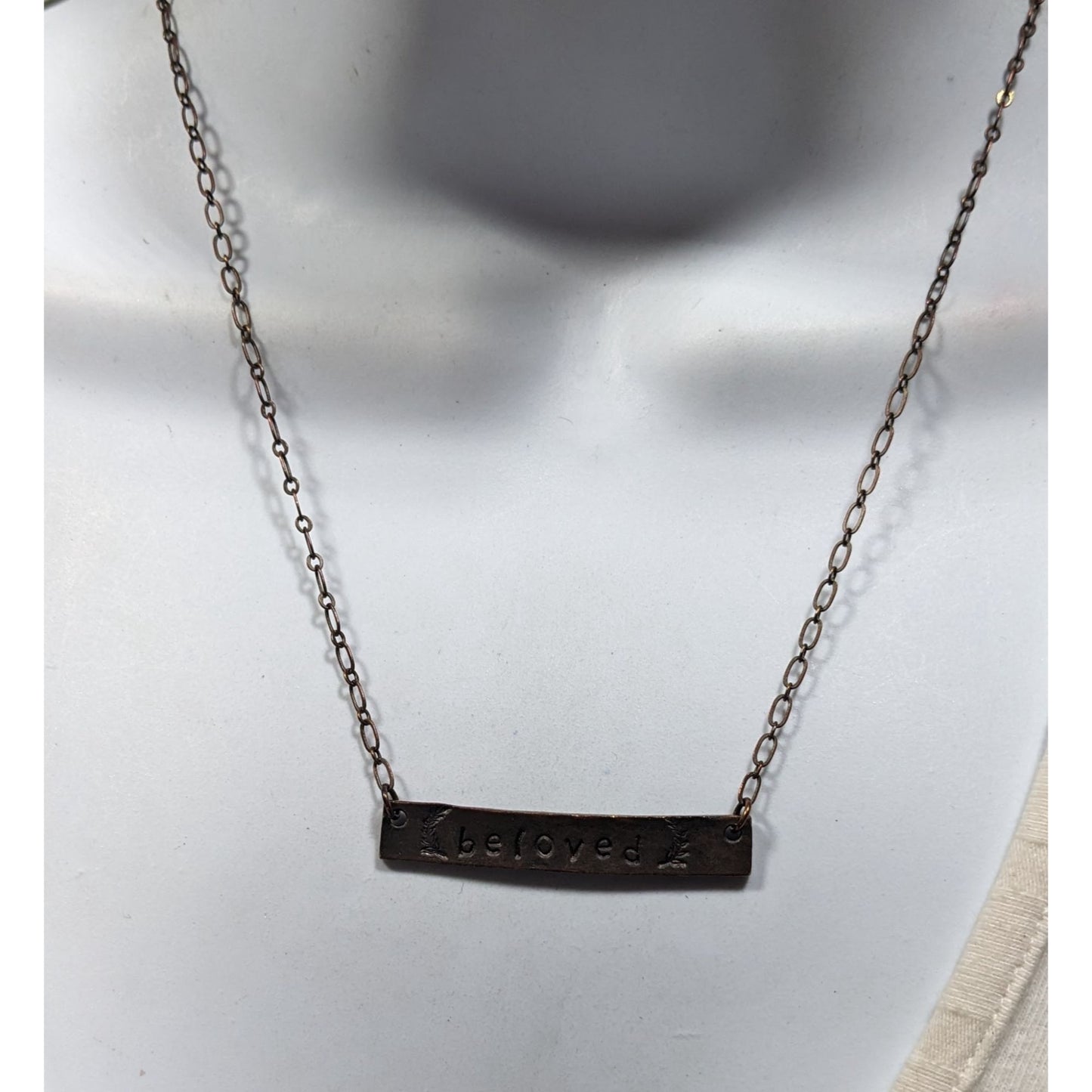 Rustic Beloved Hand Stamped Antiqued Copper Tone Necklace