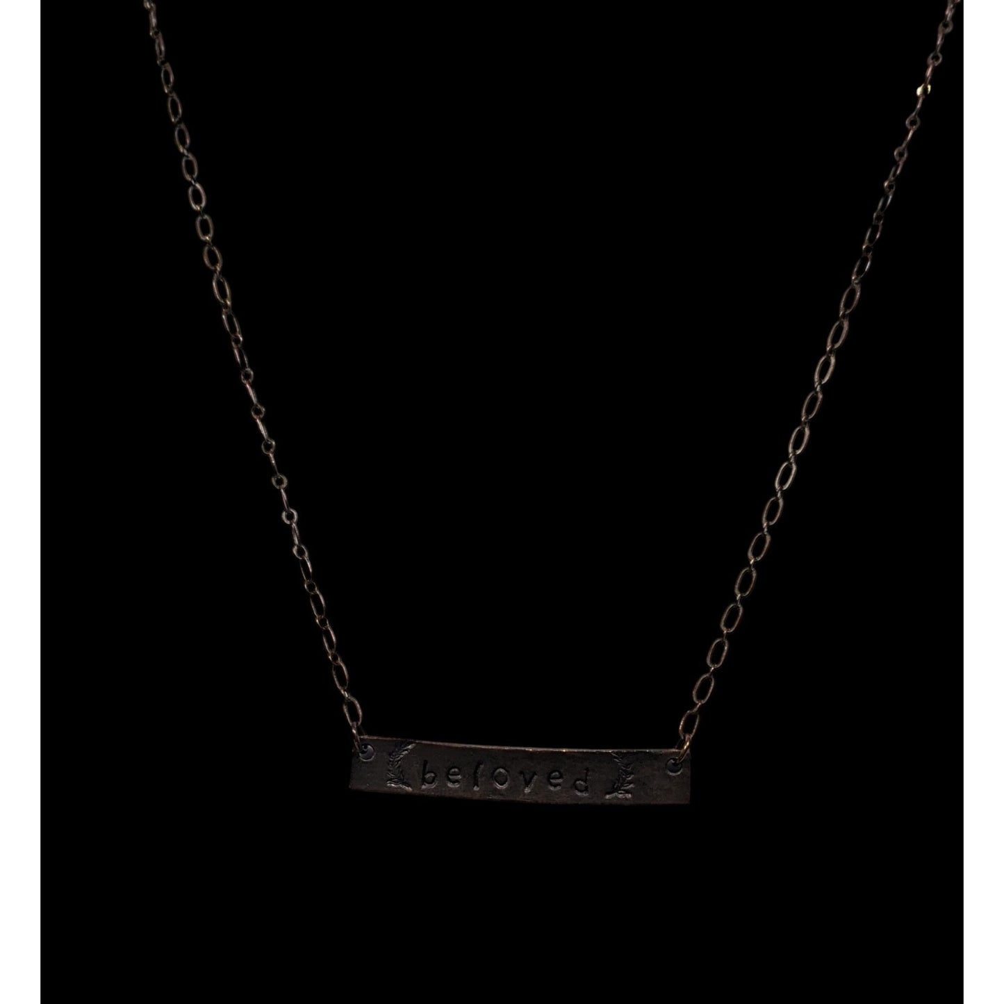 Rustic Beloved Hand Stamped Antiqued Copper Tone Necklace