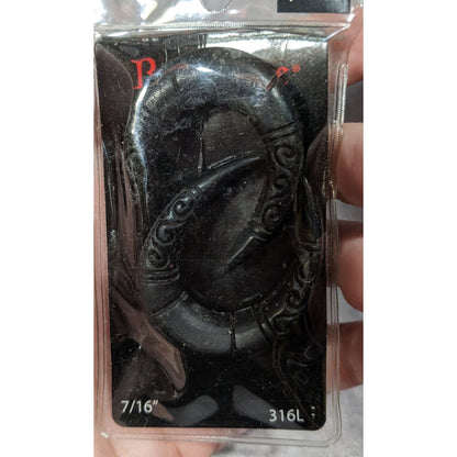 BodyRage Tribal 316L Steel Black Engraved Ear Tapers 7/16 Inch