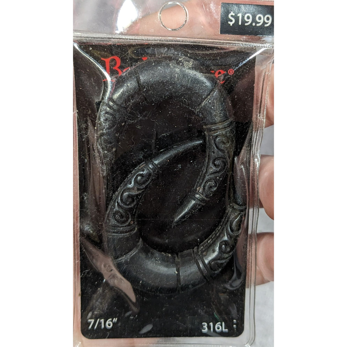 BodyRage Tribal 316L Steel Black Engraved Ear Tapers 7/16 Inch