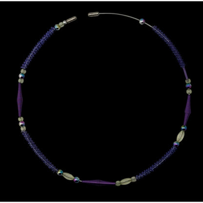 Handmade Purple Wire Wrapped Beaded Necklace With Spiral Wire & Glass Accents