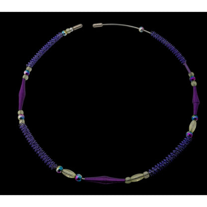 Handmade Purple Wire Wrapped Beaded Necklace With Spiral Wire & Glass Accents