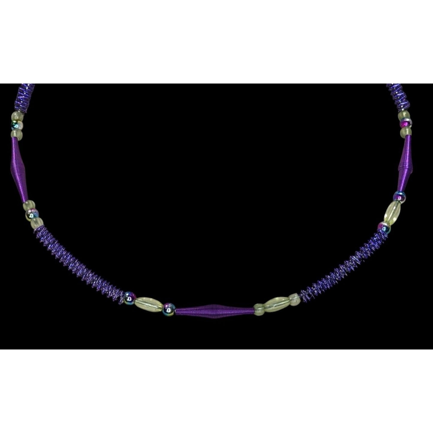 Handmade Purple Wire Wrapped Beaded Necklace With Spiral Wire & Glass Accents