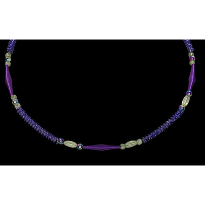 Handmade Purple Wire Wrapped Beaded Necklace With Spiral Wire & Glass Accents