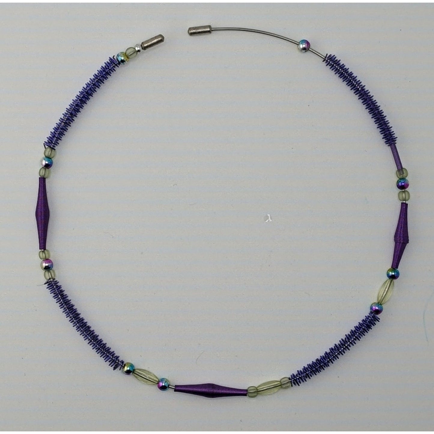 Handmade Purple Wire Wrapped Beaded Necklace With Spiral Wire & Glass Accents