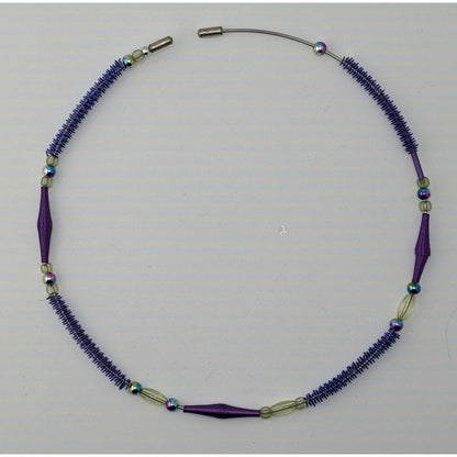 Handmade Purple Wire Wrapped Beaded Necklace With Spiral Wire & Glass Accents