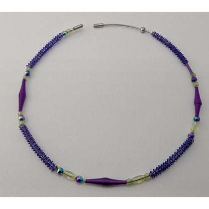Handmade Purple Wire Wrapped Beaded Necklace With Spiral Wire & Glass Accents