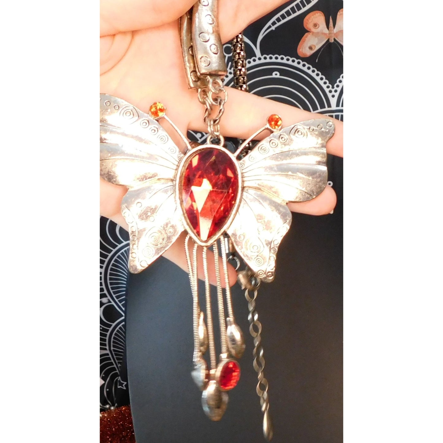 Fairycore Fantasy Large Silver Tone Butterfly Necklace
