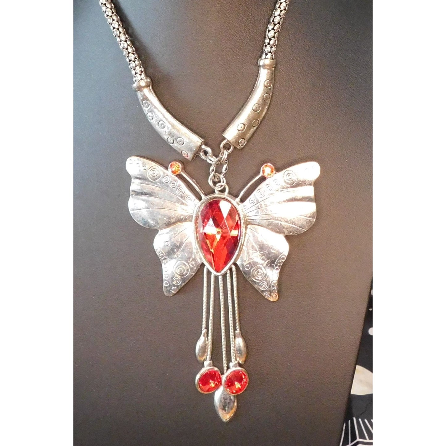 Fairycore Fantasy Large Silver Tone Butterfly Necklace