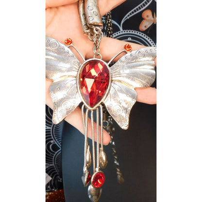 Fairycore Fantasy Large Silver Tone Butterfly Necklace