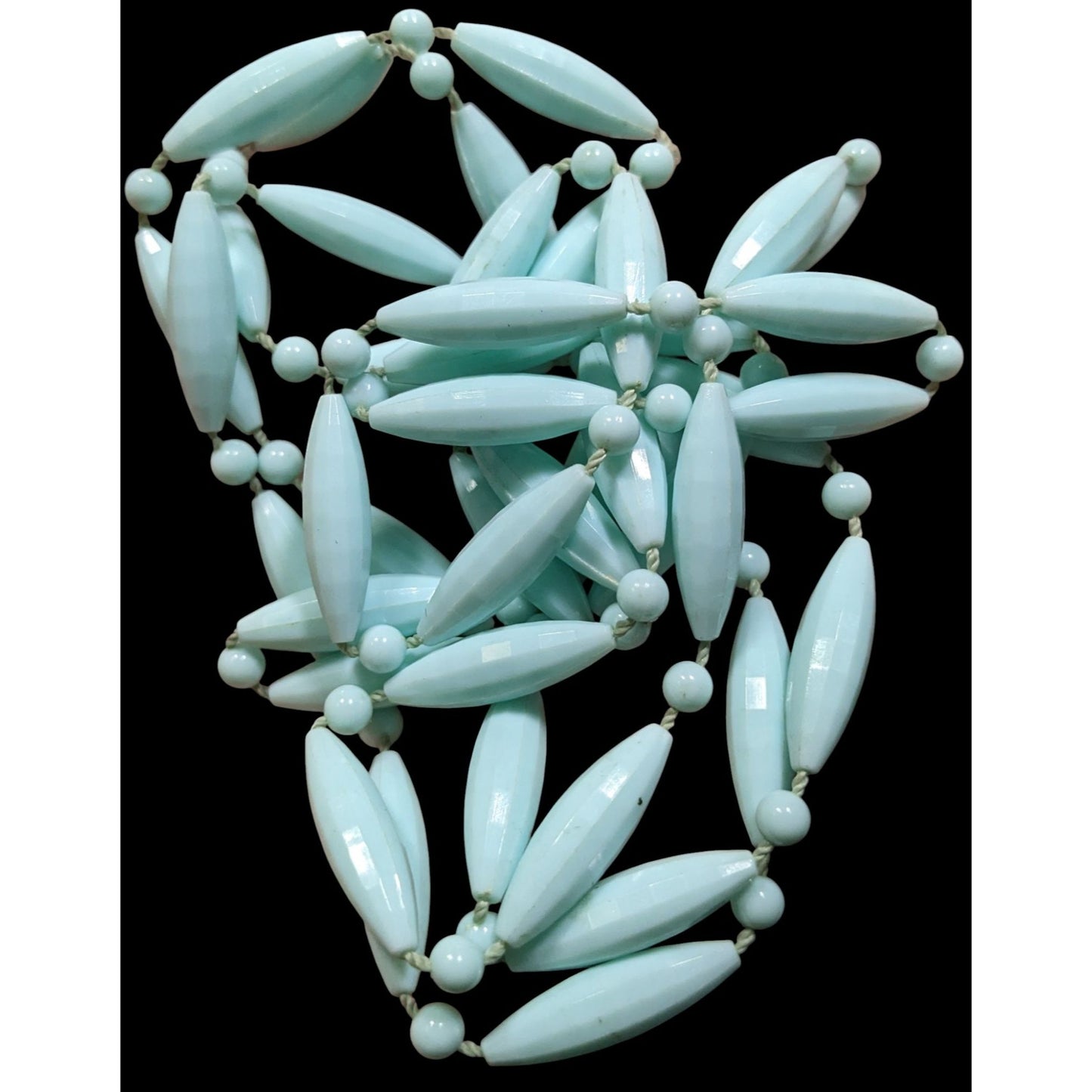 Vintage Retro Pastel Blue Faceted Beaded Necklace