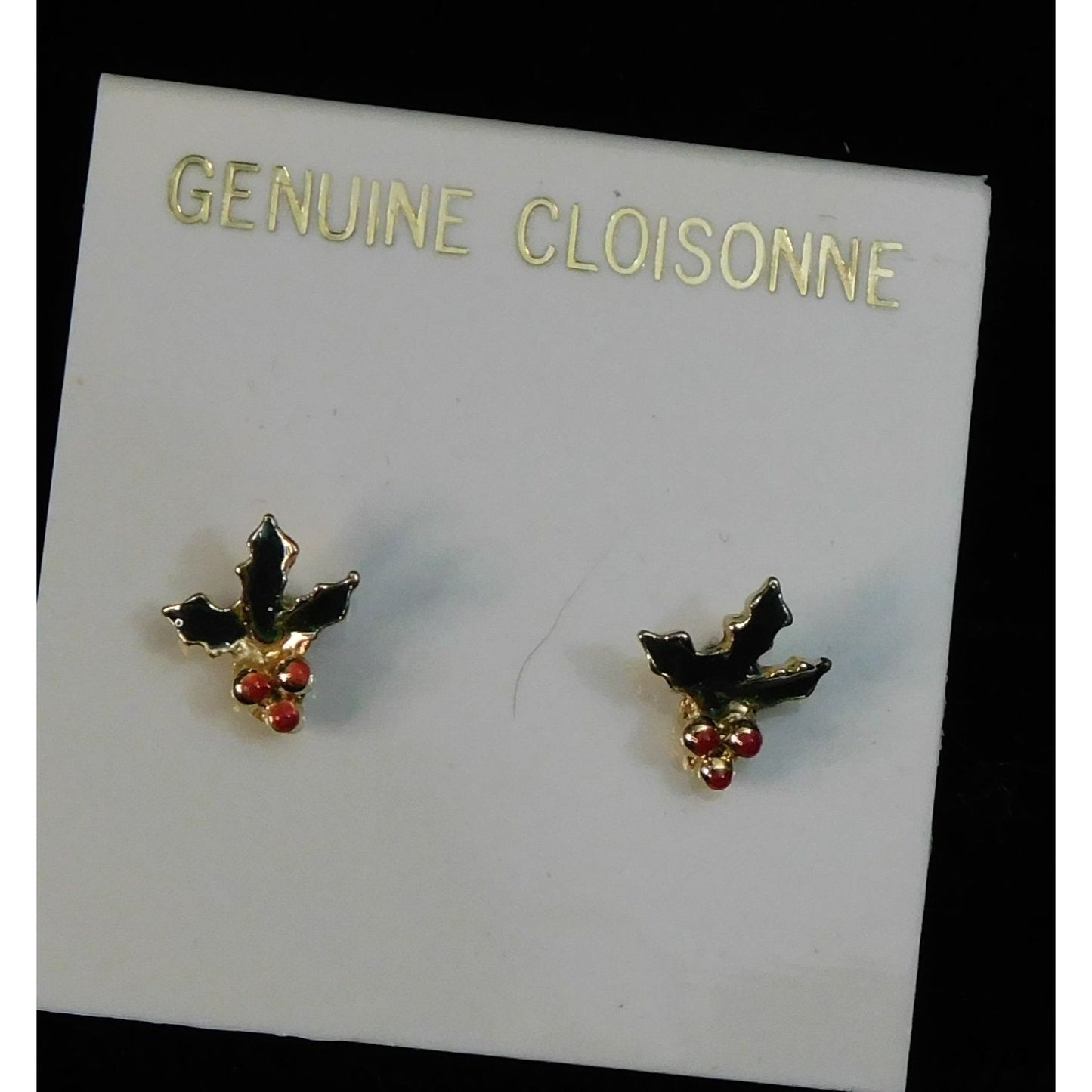 Vintage Genuine Cloisonne Holly Berry Post Earrings