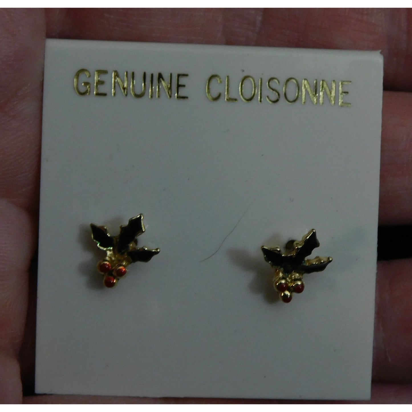 Vintage Genuine Cloisonne Holly Berry Post Earrings