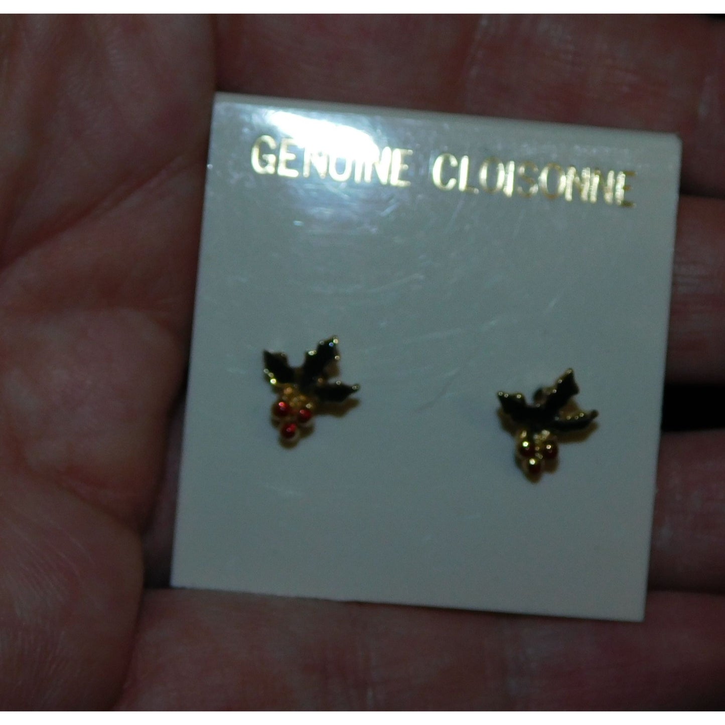 Vintage Genuine Cloisonne Holly Berry Post Earrings