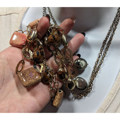 Retro Chunky Ceramic Glass And Metal Layered Necklace
