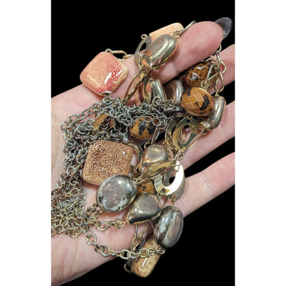 Retro Chunky Ceramic Glass And Metal Layered Necklace