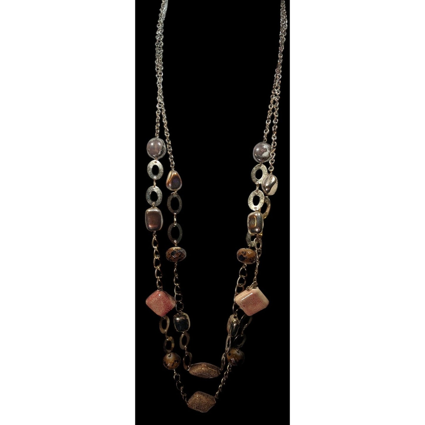 Retro Chunky Ceramic Glass And Metal Layered Necklace