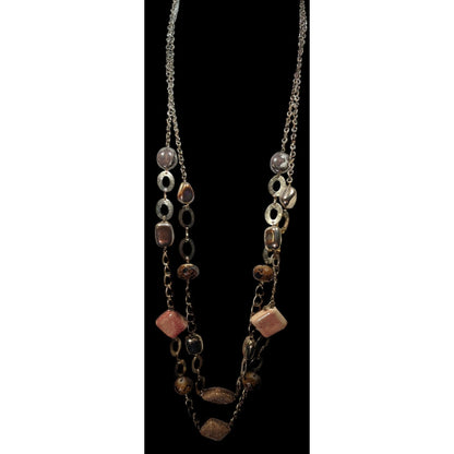 Retro Chunky Ceramic Glass And Metal Layered Necklace