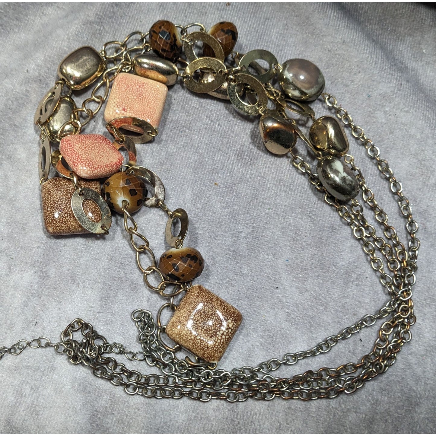 Retro Chunky Ceramic Glass And Metal Layered Necklace