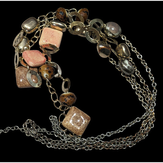 Retro Chunky Ceramic Glass And Metal Layered Necklace