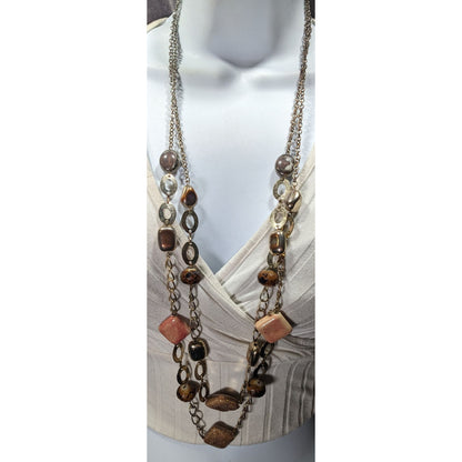 Retro Chunky Ceramic Glass And Metal Layered Necklace