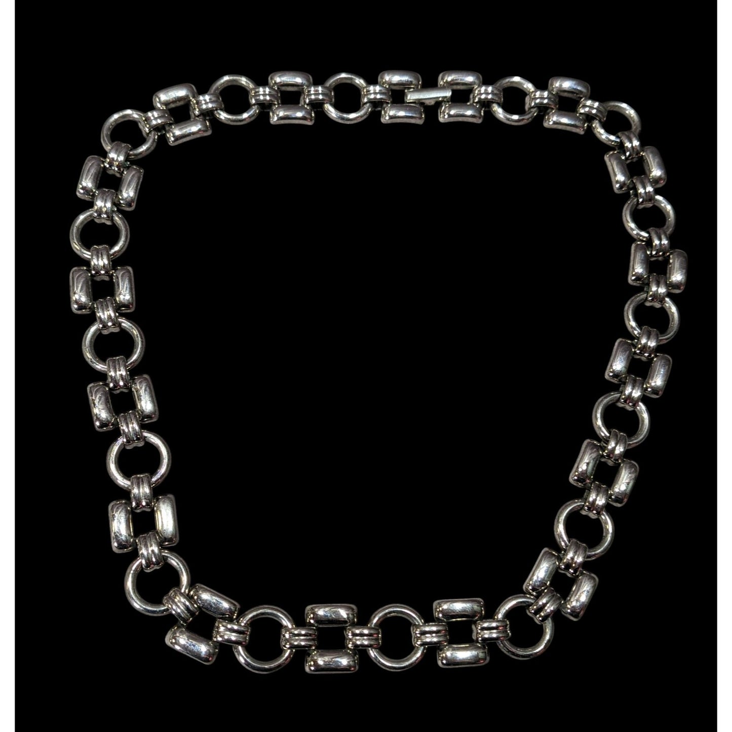 Vintage Trifari Geometric Link Silver Tone Necklace