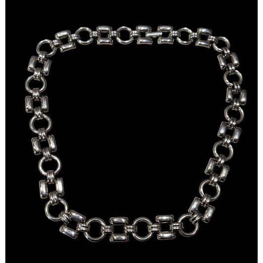 Vintage Trifari Geometric Link Silver Tone Necklace