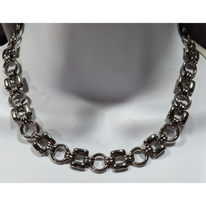 Vintage Trifari Geometric Link Silver Tone Necklace