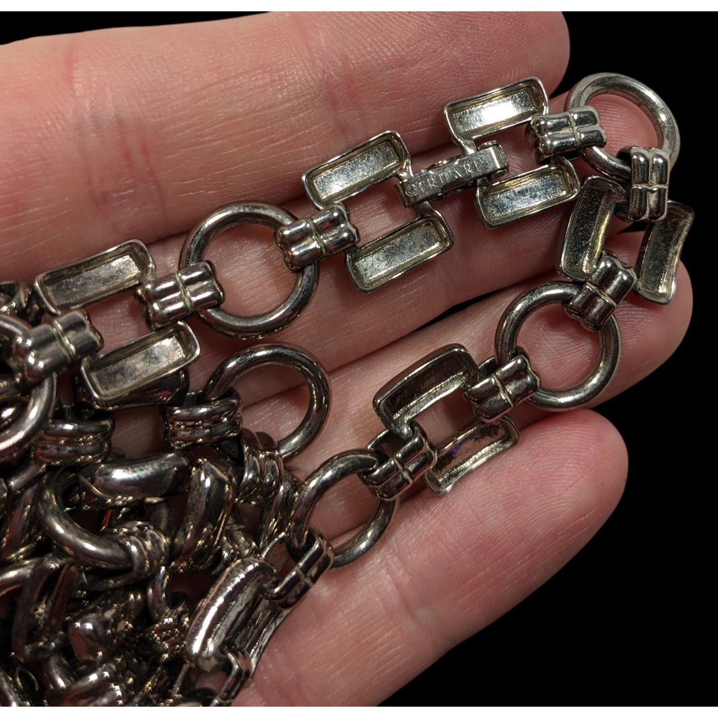 Vintage Trifari Geometric Link Silver Tone Necklace