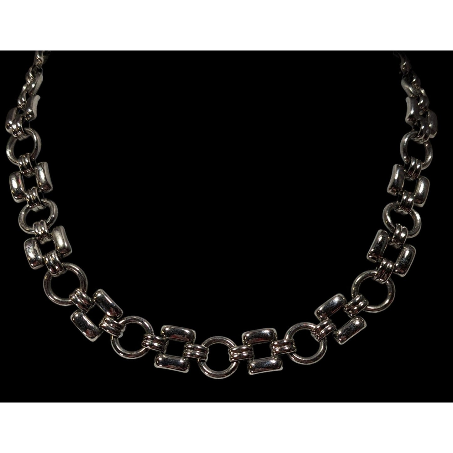 Vintage Trifari Geometric Link Silver Tone Necklace