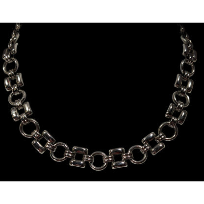 Vintage Trifari Geometric Link Silver Tone Necklace