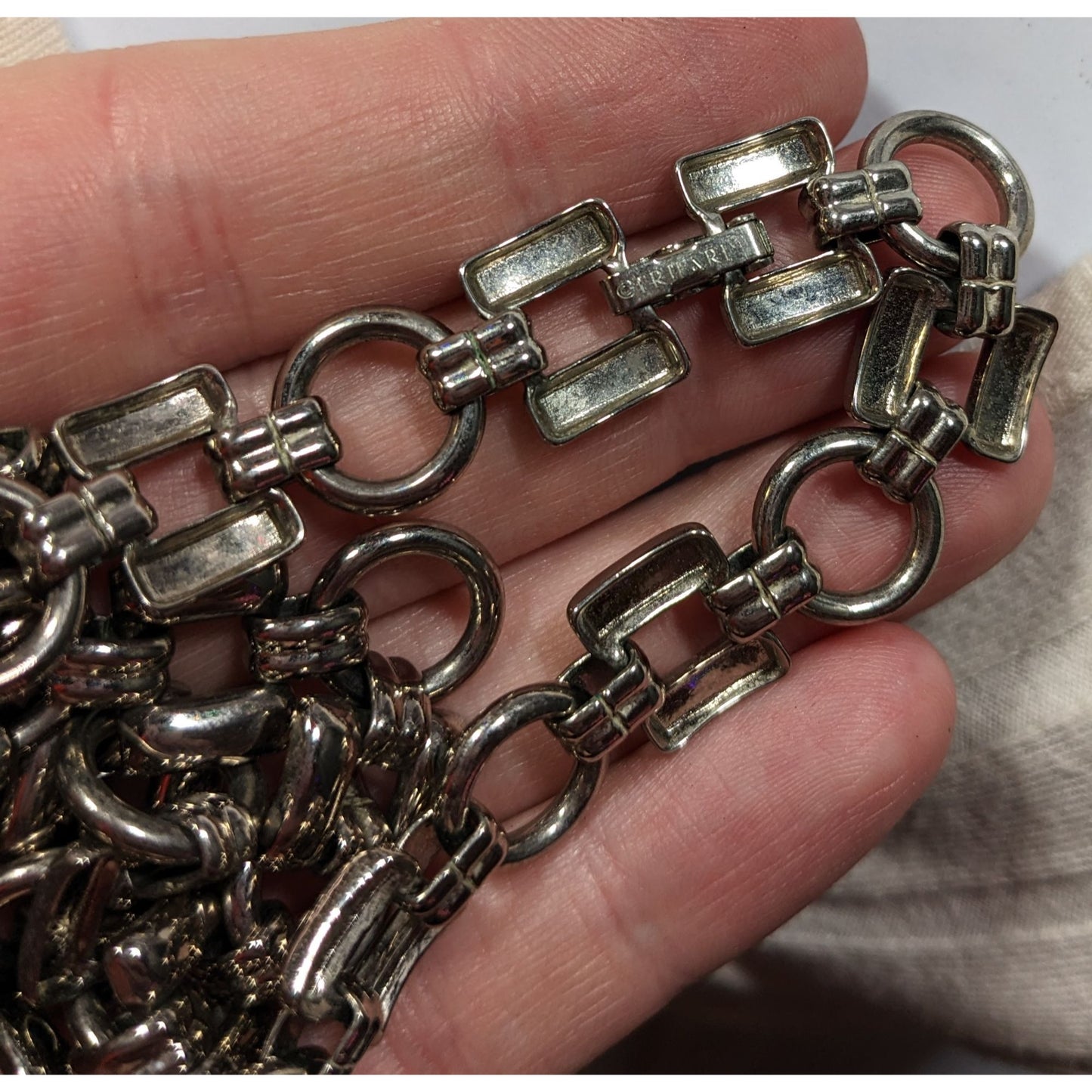Vintage Trifari Geometric Link Silver Tone Necklace