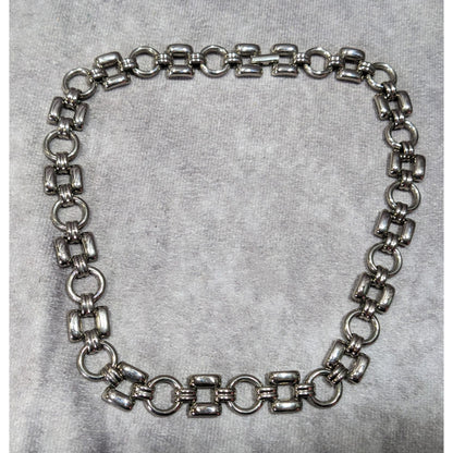 Vintage Trifari Geometric Link Silver Tone Necklace